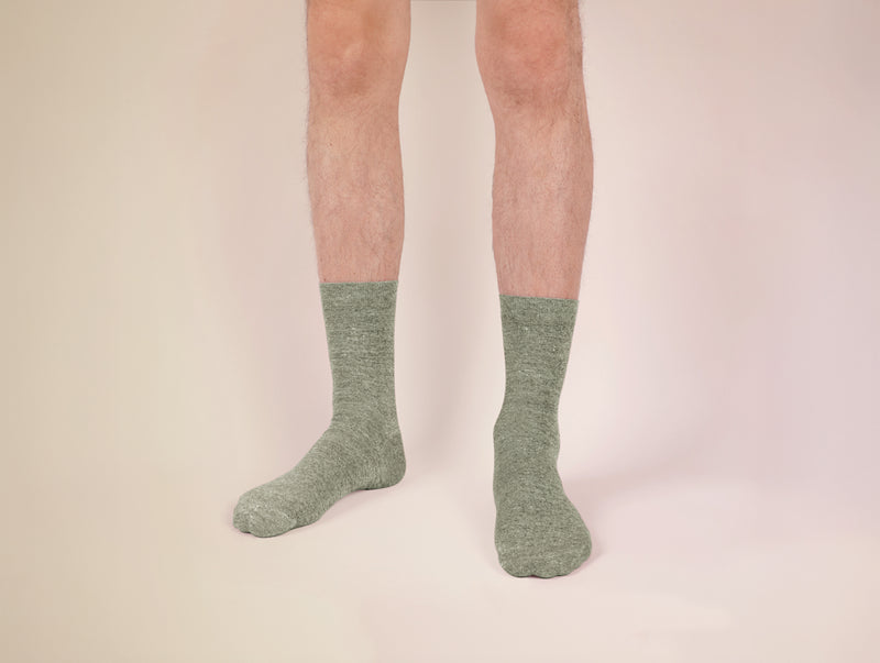 Petrone-chaussettes-lin-coton-homme-vert kaki chiné#couleur_vert-kaki-chiné