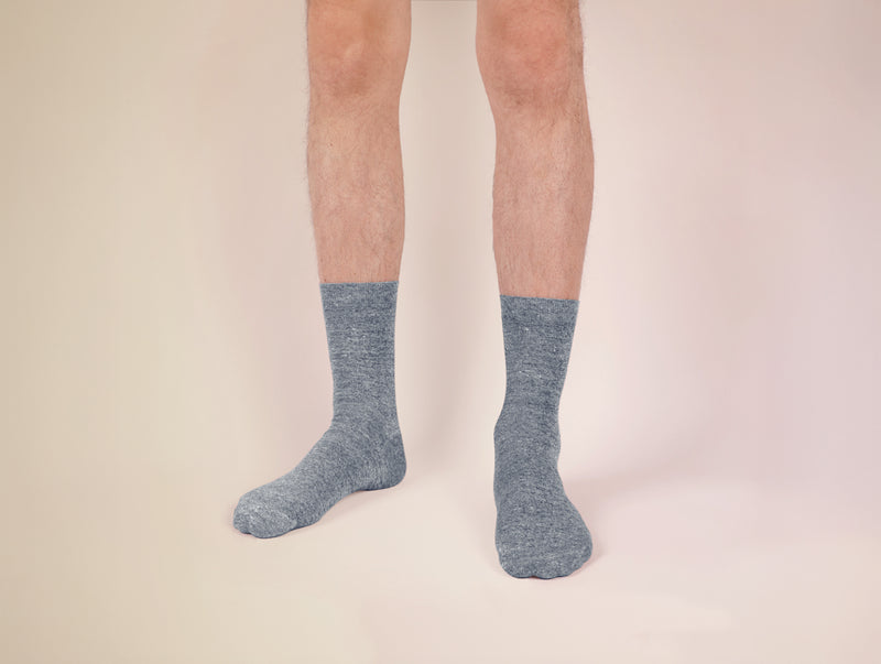 Petrone-chaussettes-lin-coton-homme-bleu chiné#couleur_bleu-chiné