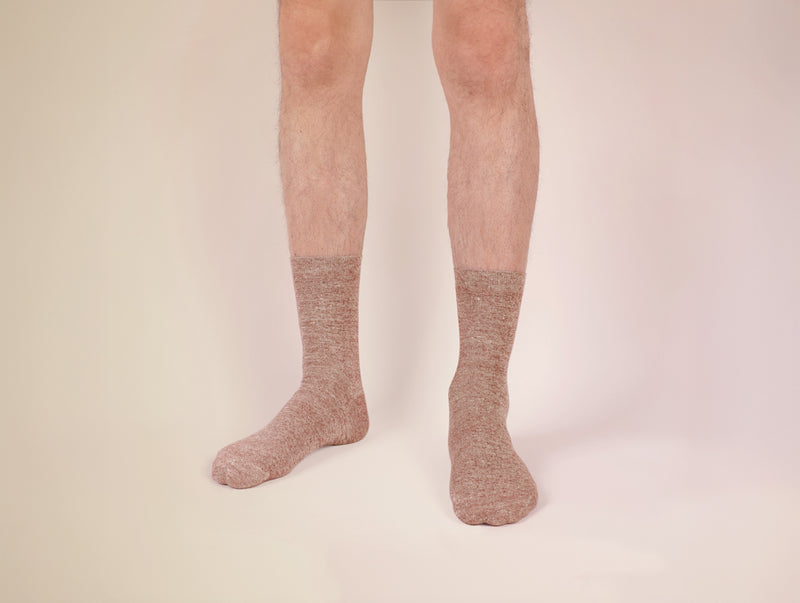 Petrone-chaussettes-lin-coton-homme-terracotta chiné#couleur_terracotta-chiné