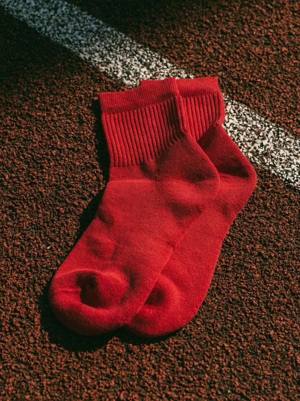 Pétrone chaussettes de tennis coton bio ecocoll rouge femme