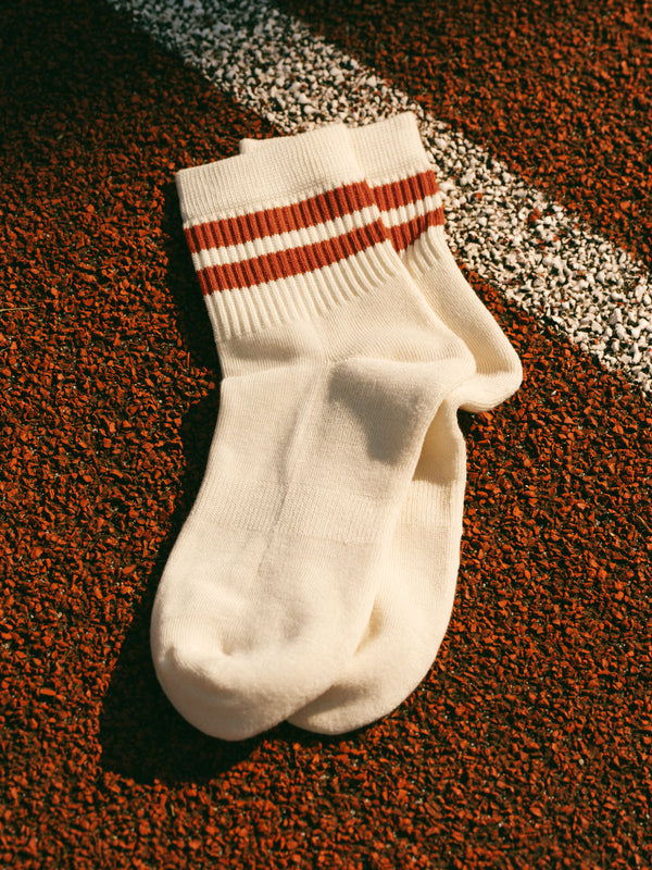Pétrone chaussettes de tennis coton bio ecocoll écru rayé rouille femme
