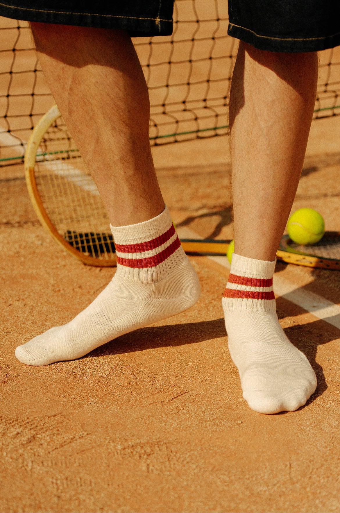 Pétrone chaussettes de tennis coton bio ecocell écru rayé rouille homme