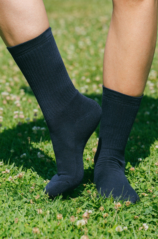 Pétrone chaussettes de tennis coton bio ecocell femme bleu marine