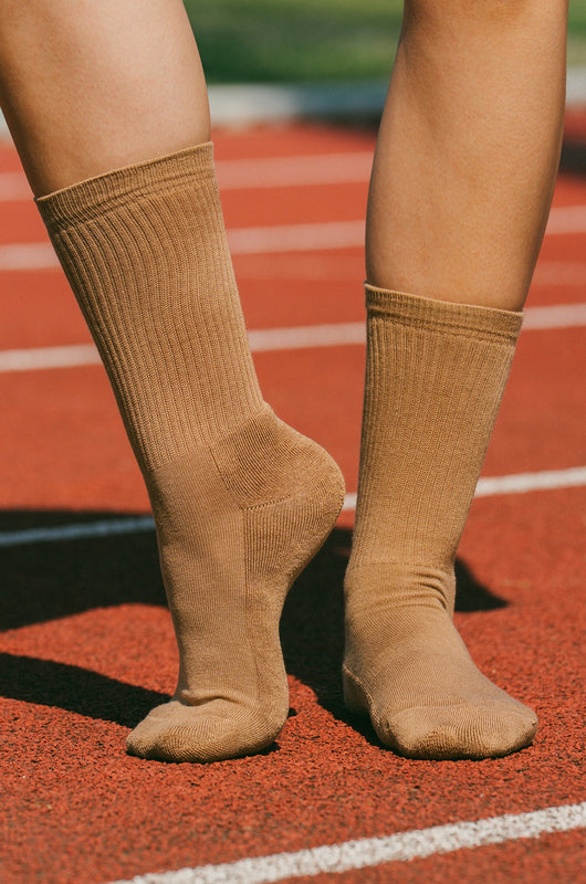 Pétrone chaussettes de tennis coton bio ecocell femme camel