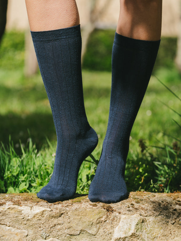 Pétrone chaussettes lin coton bleu marine femme#couleur_bleu-marine