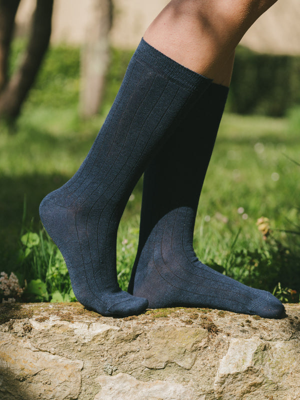 Pétrone chaussettes lin coton bleu marine femme#couleur_bleu-marine