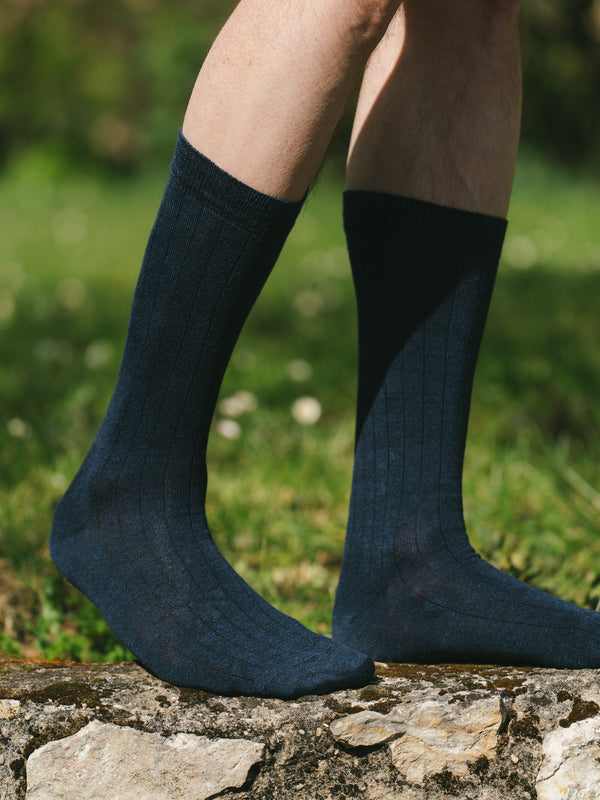 Pétrone chaussettes lin coton bleu marine homme#couleur_bleu-marine