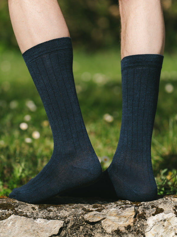 Pétrone chaussettes lin coton bleu marine homme#couleur_bleu-marine