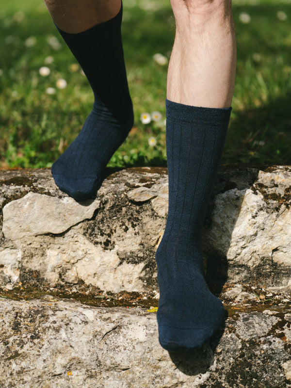 Pétrone chaussettes lin coton bleu marine homme#couleur_bleu-marine