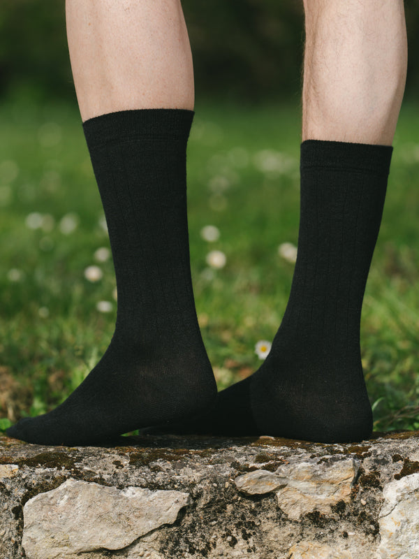 Pétrone chaussettes lin coton noir homme#couleur_noir