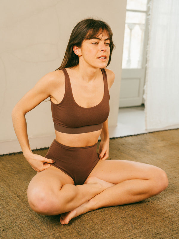 Pétrone culotte femme taille haute coton biologique tencel chocolat#couleur_chocolat