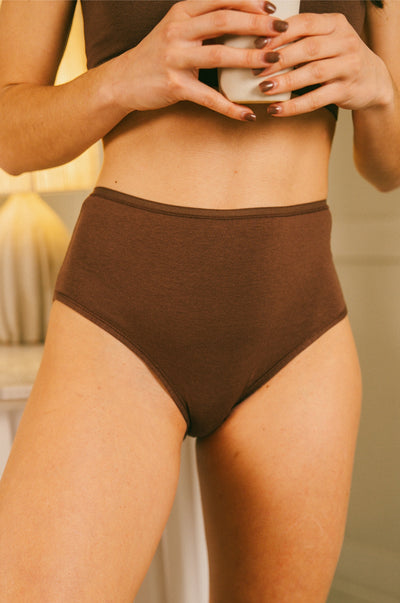 Pétrone culotte femme taille haute coton biologique tencel chocolat
