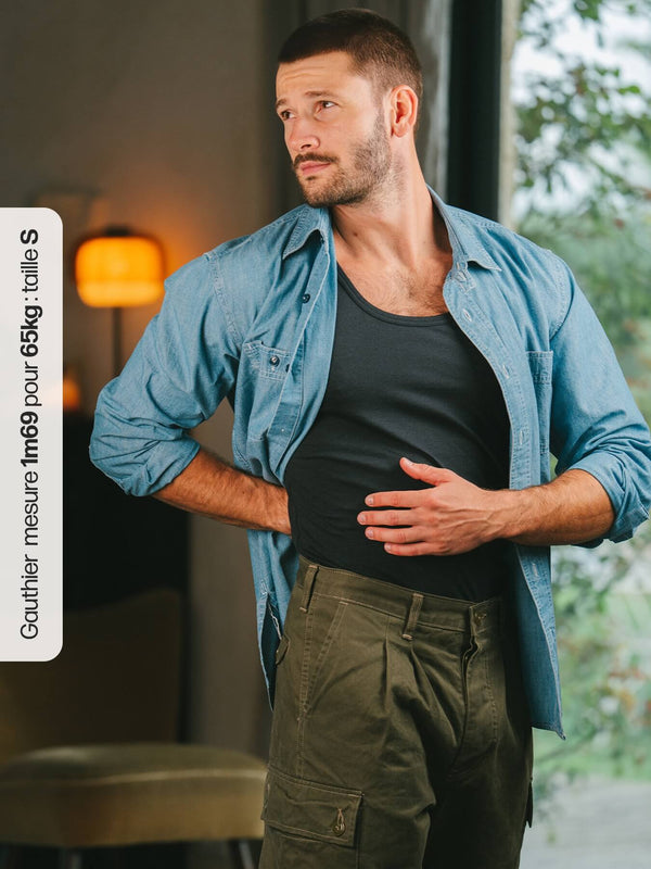 Pétrone débardeur marcel coton biologique tencel lyocell bleu marine homme#couleur_bleu-marine