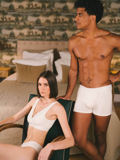 Pétrone boxer confort coton biologique tencel blanc crème homme#couleur_blanc-crème