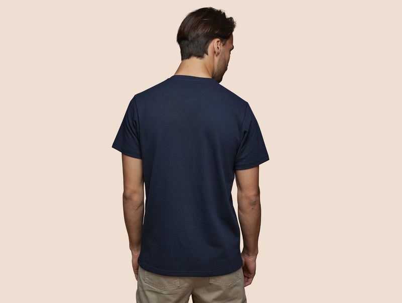 Pétrone Henley manches courtes coton bio tencel bleu marine homme#couleur_bleu-marine