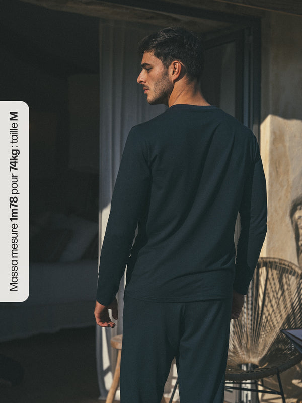 Pétrone henley homme manches longues confortable coton biologique tencel lyocell bleu marine