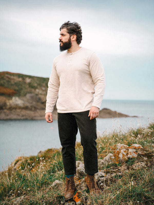 Pétrone Henley cormac manches longues coton bio beige homme#couleur_beige