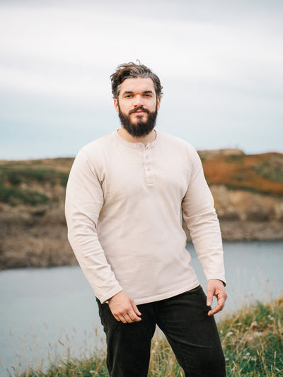 Pétrone Henley cormac manches longues coton bio beige homme#couleur_beige