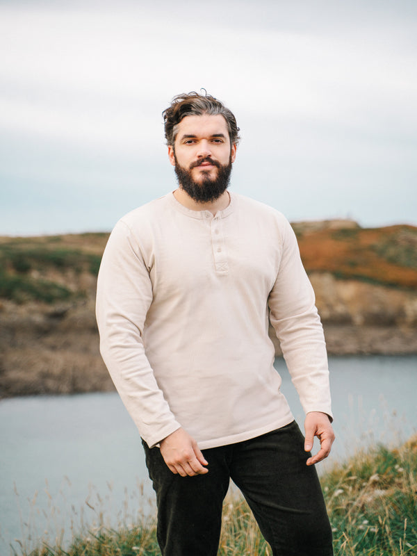 Pétrone Henley cormac manches longues coton bio beige homme#couleur_beige