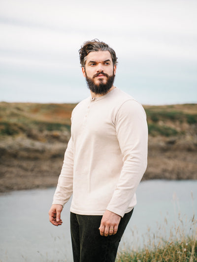 Pétrone Henley cormac manches longues coton bio beige homme#couleur_beige