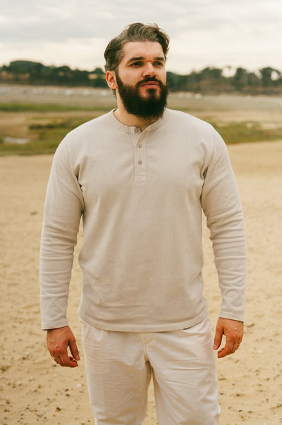 Pétrone Henley cormac manches longues coton bio beige homme vignette