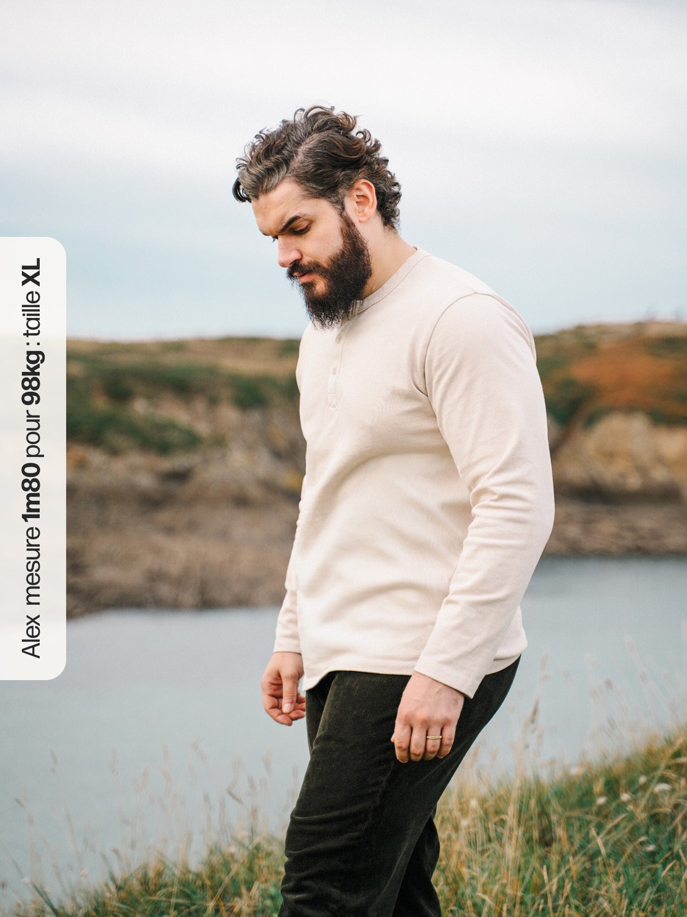 Pétrone Henley cormac manches longues coton bio beige homme#couleur_beige