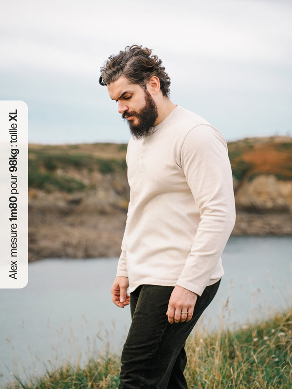 Pétrone Henley cormac manches longues coton bio beige homme#couleur_beige