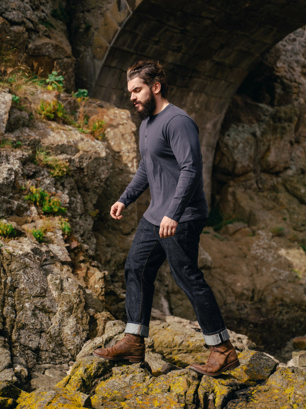 Pétrone Henley cormac manches longues coton bio bleu marine homme#couleur_bleu-marine