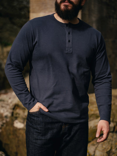 Pétrone Henley cormac manches longues coton bio bleu marine homme#couleur_bleu-marine