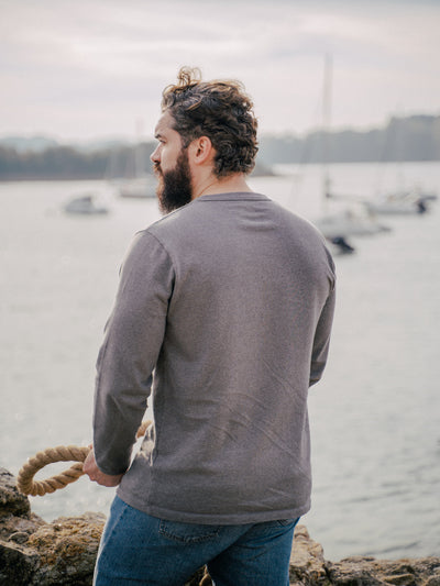 Pétrone Henley cormac manches longues coton bio gris moyen homme#couleur_gris-moyen-chiné