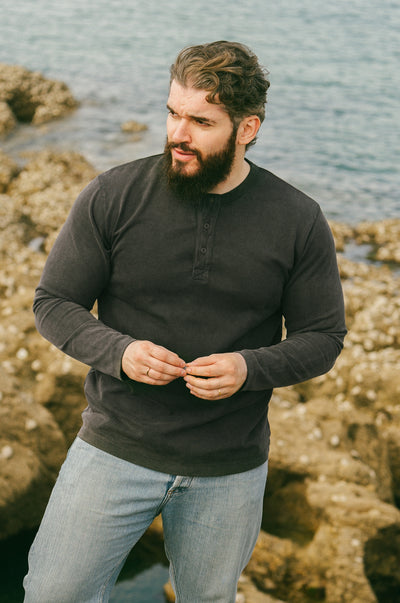 Pétrone Henley cormac manches longues coton bio gris anthracite homme vignette