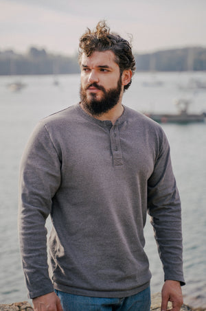 Pétrone Henley cormac manches longues coton bio gris moyen homme