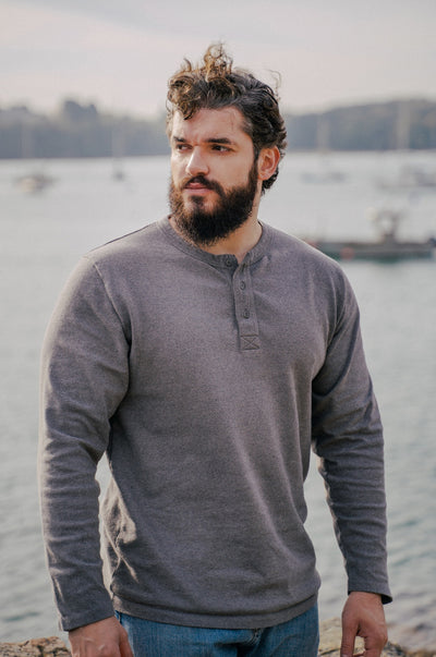 Pétrone Henley cormac manches longues coton bio gris moyen homme