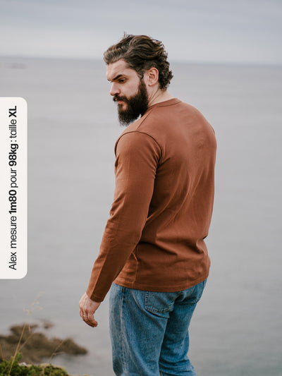 Pétrone Henley cormac manches longues coton bio noisette homme#couleur_noisette
