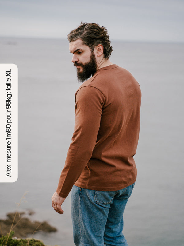 Pétrone Henley cormac manches longues coton bio noisette homme#couleur_noisette
