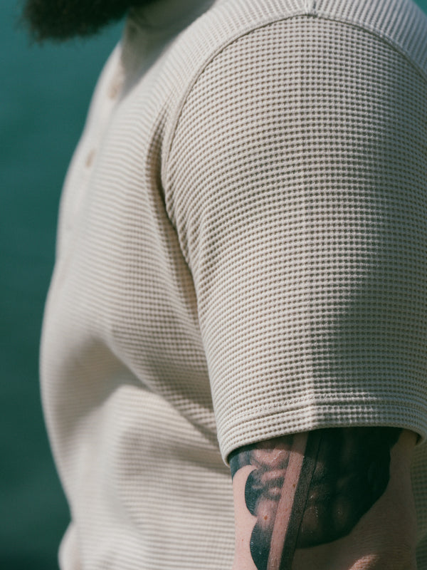 Pétrone Henley cormac manches courtes coton bio Tencel beige homme#couleur_beige
