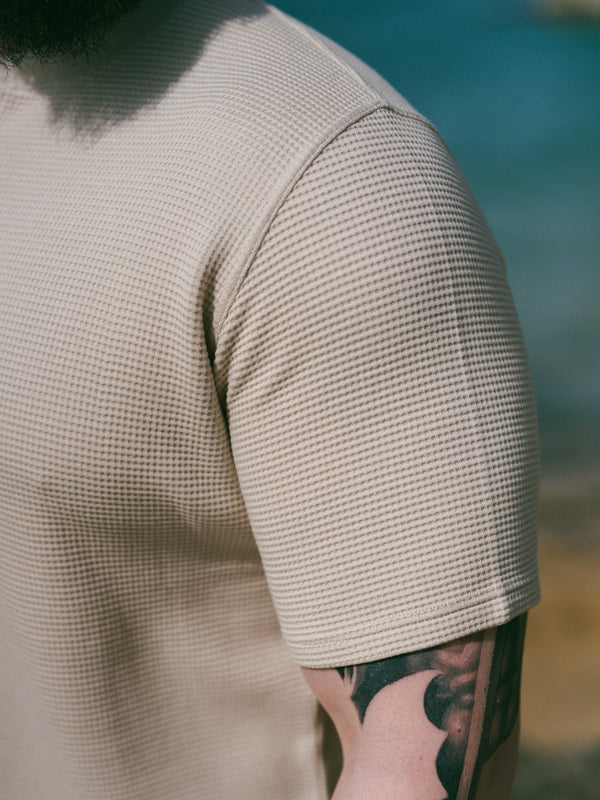 Pétrone Henley cormac manches courtes coton bio Tencel beige homme#couleur_beige