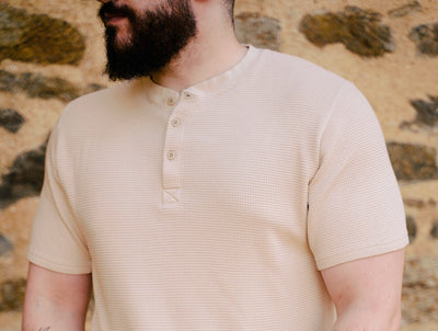 Pétrone Henley cormac manches courtes coton bio Tencel beige homme#couleur_beige