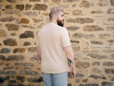 Pétrone Henley cormac manches courtes coton bio Tencel beige homme#couleur_beige