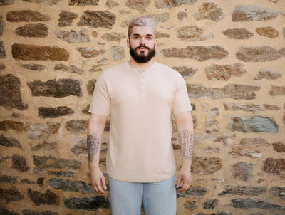 Pétrone Henley cormac manches courtes coton bio Tencel beige homme#couleur_beige