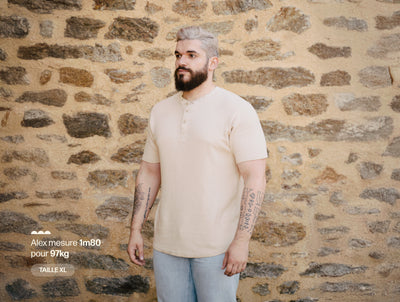 Pétrone Henley cormac manches courtes coton bio Tencel beige homme#couleur_beige