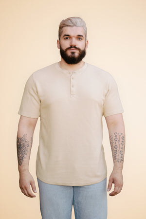 Pétrone Henley cormac manches courtes coton bio Tencel beige homme