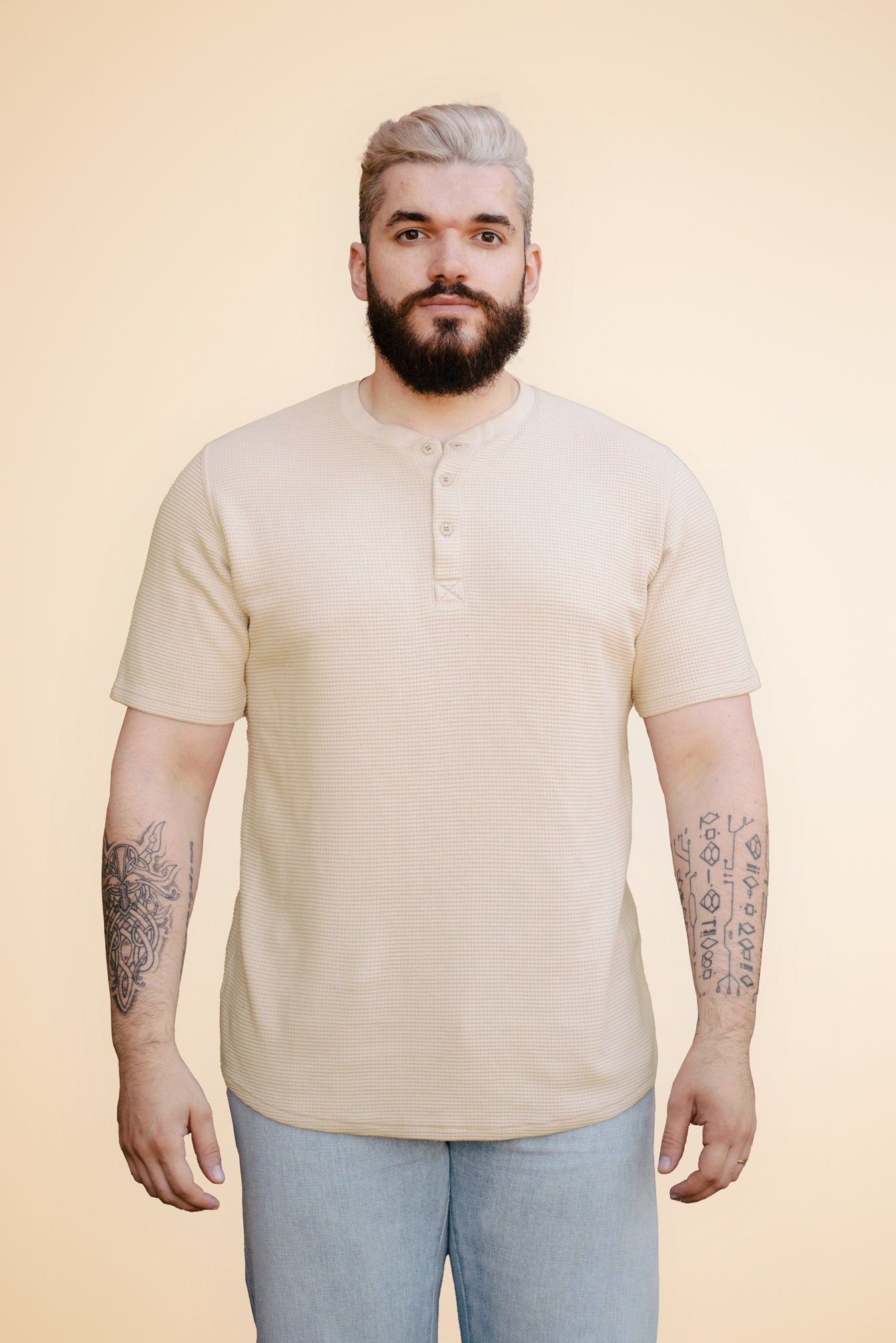 Pétrone Henley cormac manches courtes coton bio Tencel beige homme