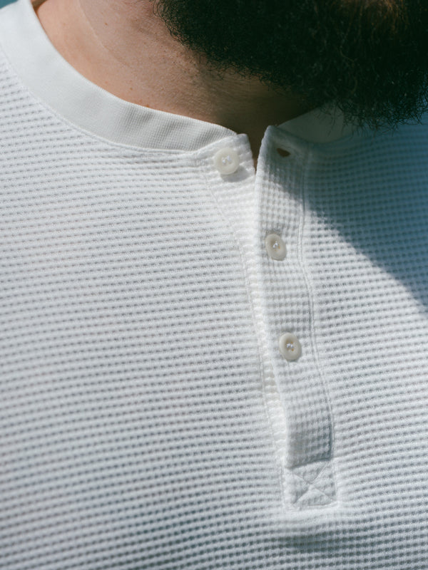 Pétrone Henley cormac manches courtes coton bio Tencel blanc crème homme#couleur_blanc-crème