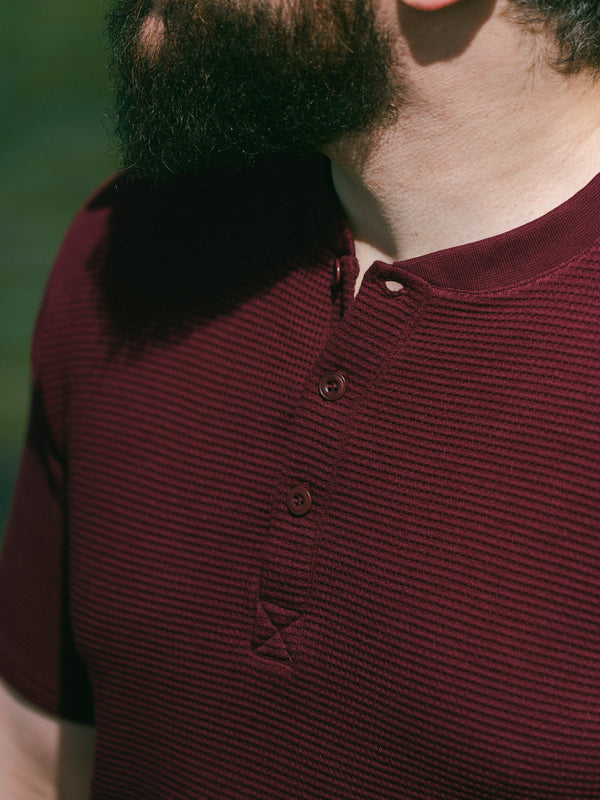 Pétrone Henley cormac manches courtes coton bio Tencel bordeaux foncé homme#couleur_bordeaux-foncé
