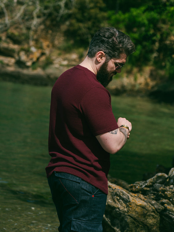 Pétrone Henley cormac manches courtes coton bio Tencel bordeaux foncé homme#couleur_bordeaux-foncé