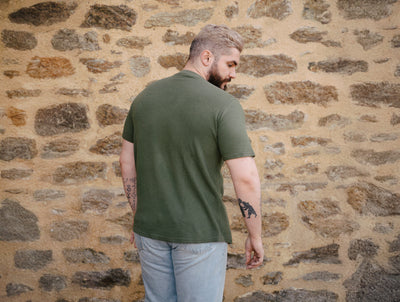 Pétrone Henley cormac manches courtes coton bio Tencel vert kaki homme#couleur_vert-kaki