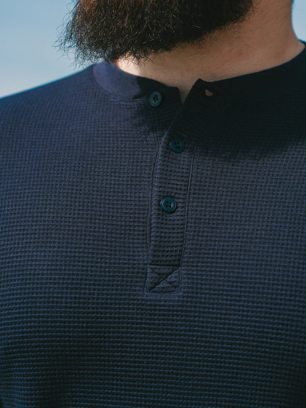 Pétrone Henley cormac manches courtes coton bio Tencel bleu marine homme#couleur_bleu-marine
