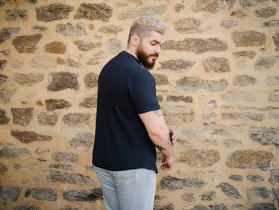 Pétrone Henley cormac manches courtes coton bio Tencel bleu marine homme#couleur_bleu-marine