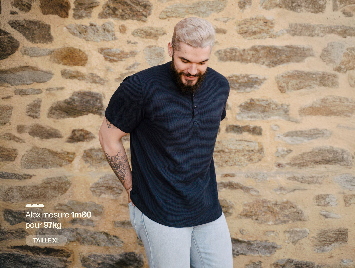 Pétrone Henley cormac manches courtes coton bio Tencel bleu marine homme#couleur_bleu-marine